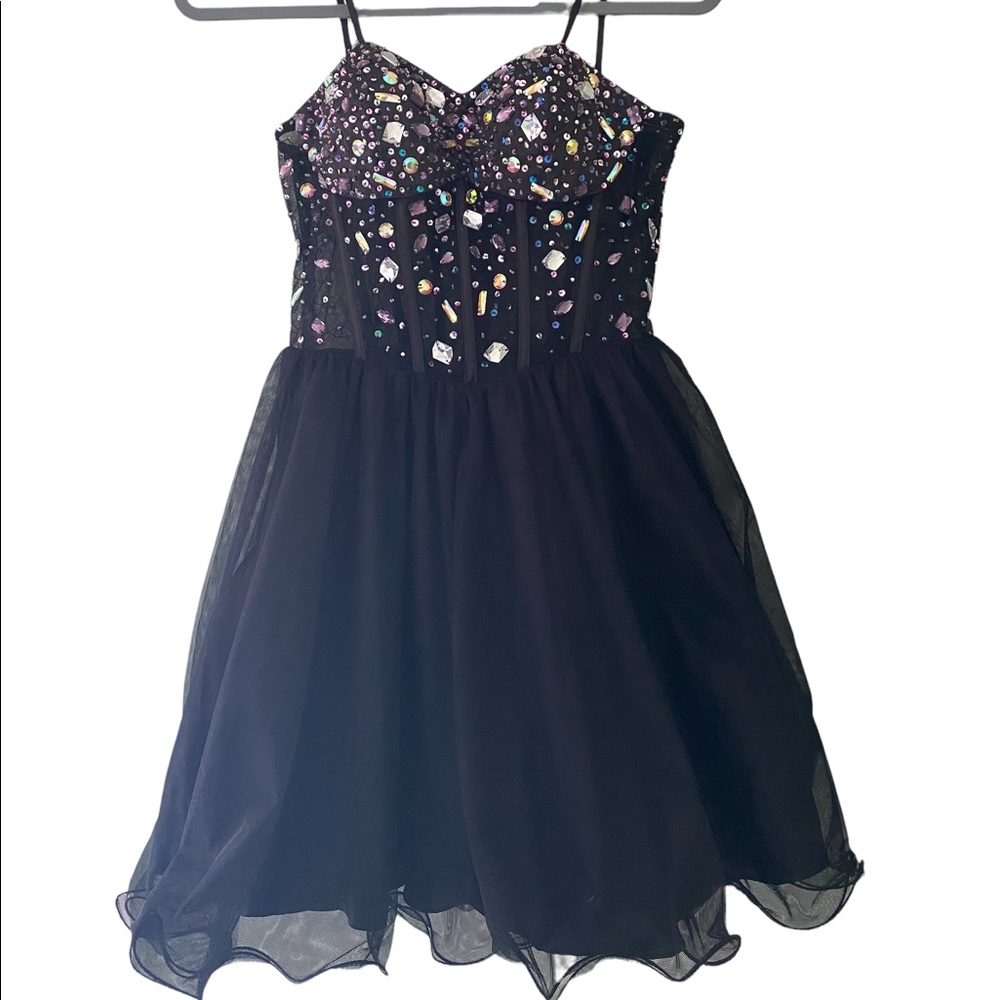 Blondie Black Strapless Size 5 Jeweled Cocktail Dress